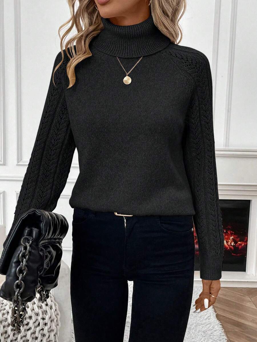 Chiquease Solid Color Casual Turtleneck Long Sleeve Pullover Sweater Knit Pullover Fall Winter Outfit