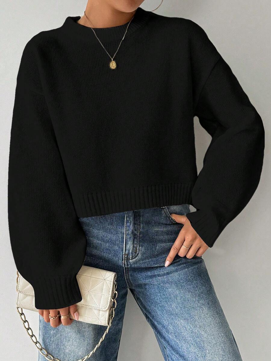 Celisse Tropiluxe Women's Solid Color Simple Casual Crew Neck Long Sleeve White Sweater