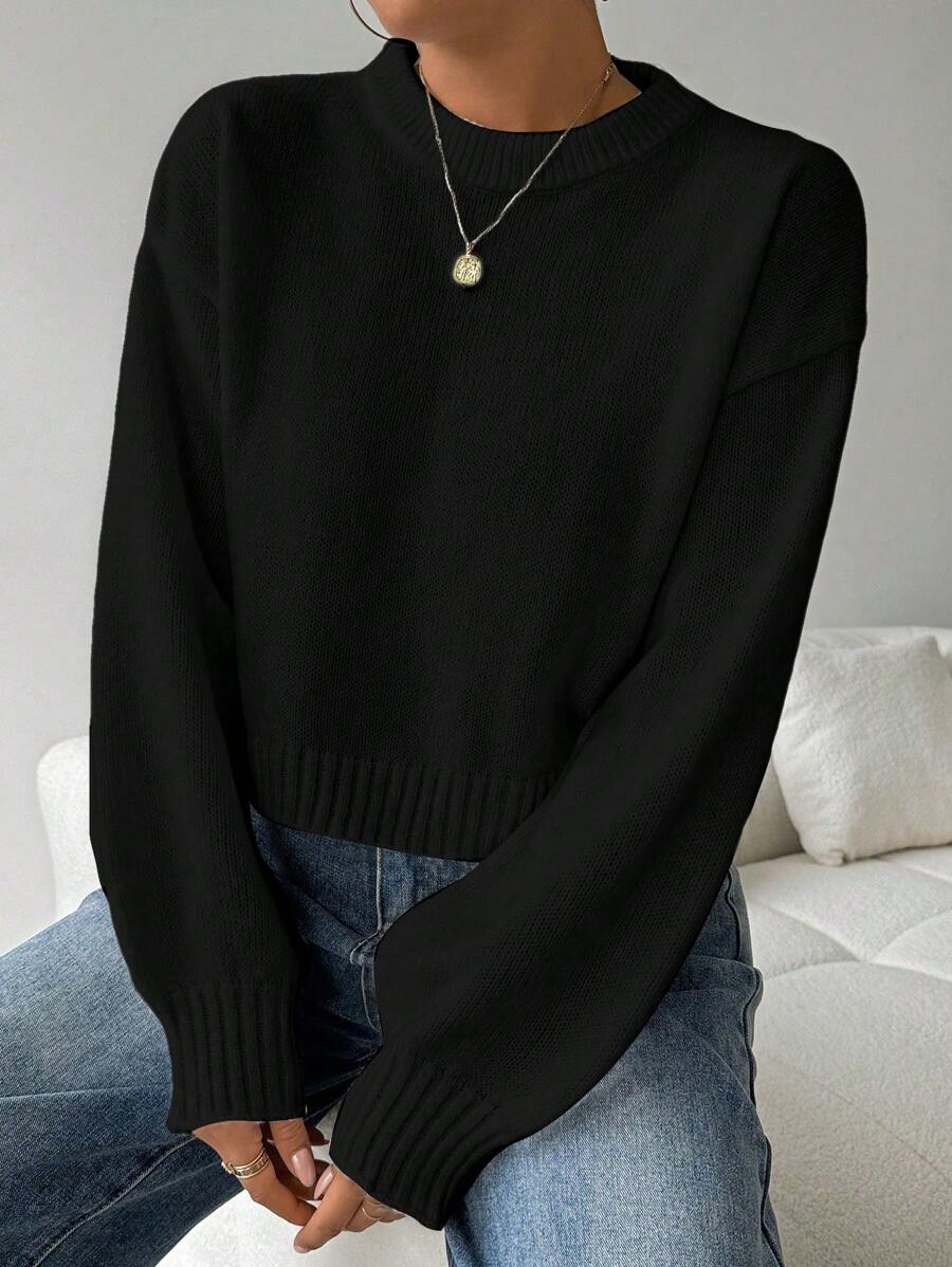 Celisse Tropiluxe Women's Solid Color Simple Casual Crew Neck Long Sleeve White Sweater