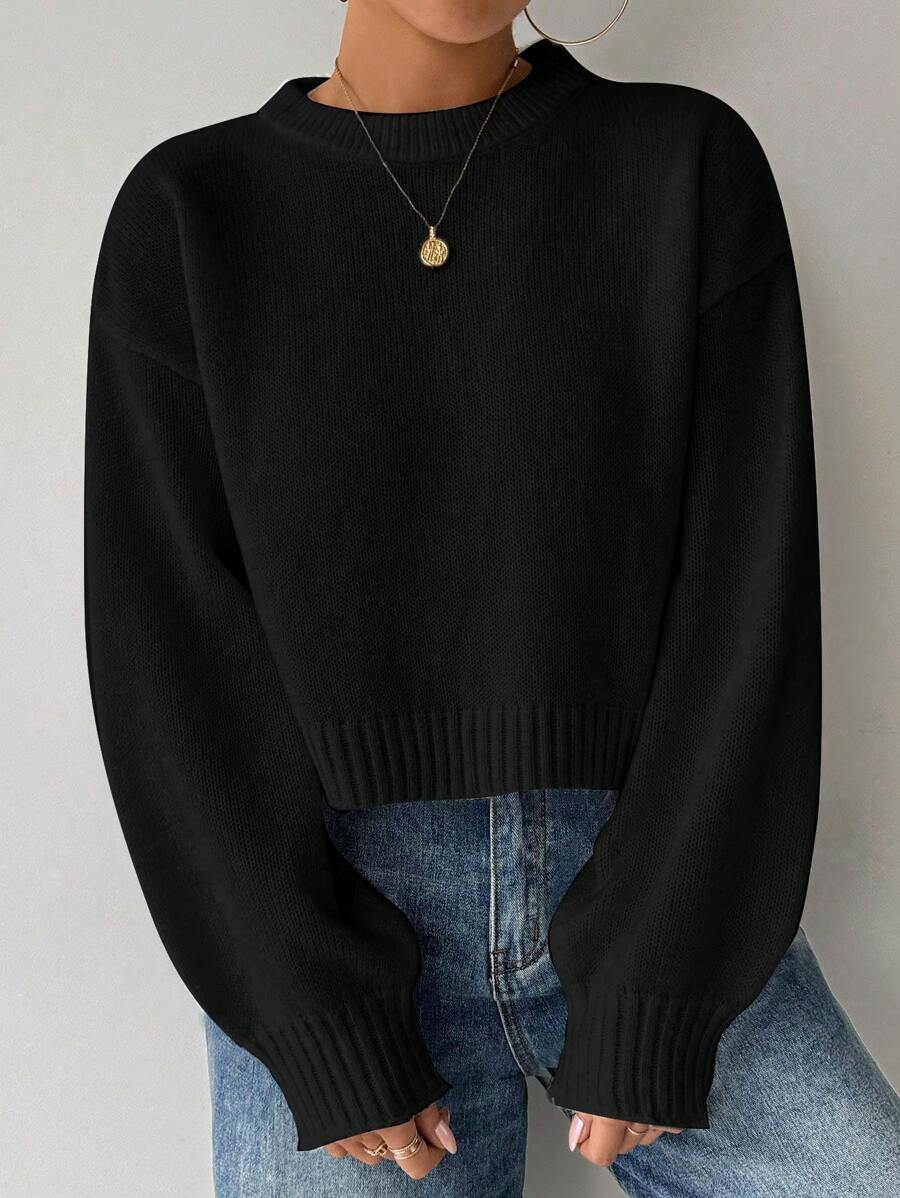 Celisse Tropiluxe Women's Solid Color Simple Casual Crew Neck Long Sleeve White Sweater