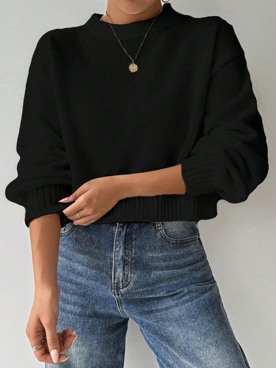 Celisse Tropiluxe Women's Solid Color Simple Casual Crew Neck Long Sleeve White Sweater