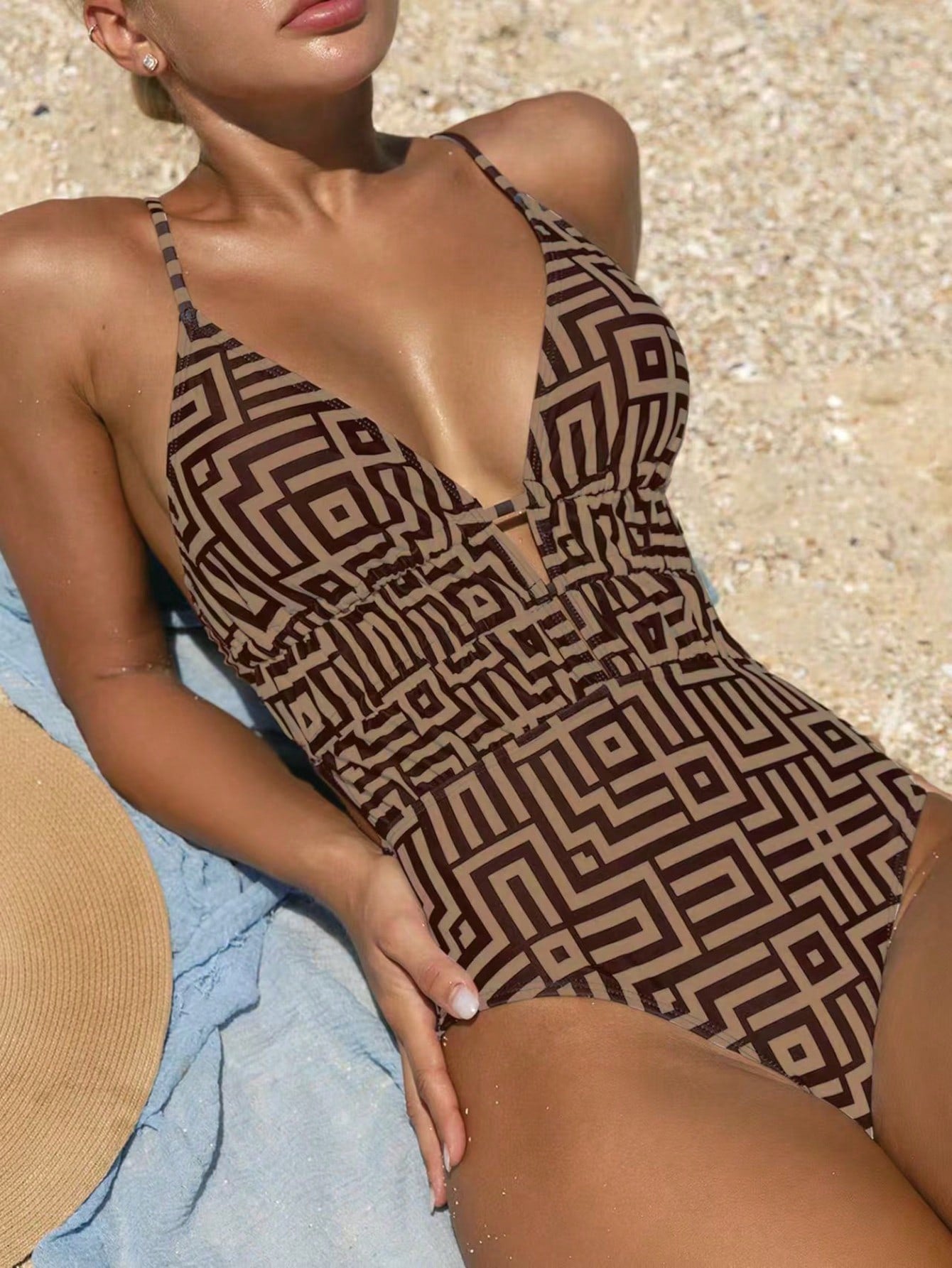 Women's Elegant Summer Beach One-Piece Swimsuit With Spaghetti Straps And Open Back.