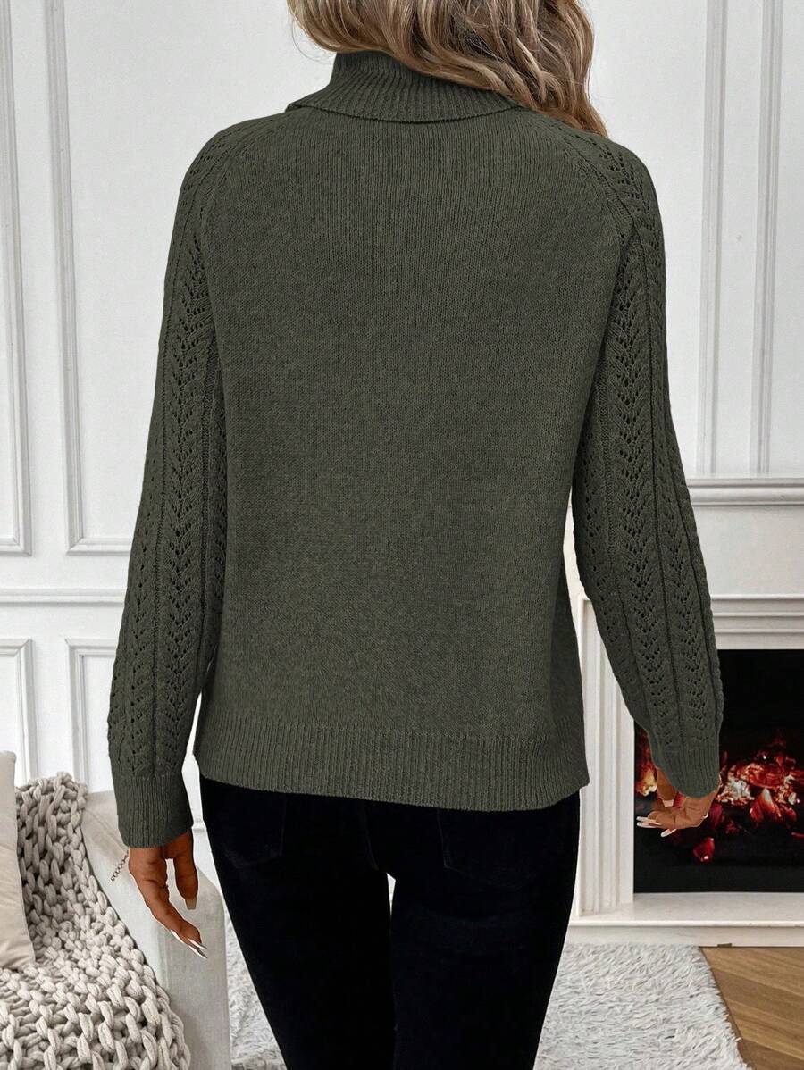 Chiquease Solid Color Casual Turtleneck Long Sleeve Pullover Sweater Knit Pullover Fall Winter Outfit