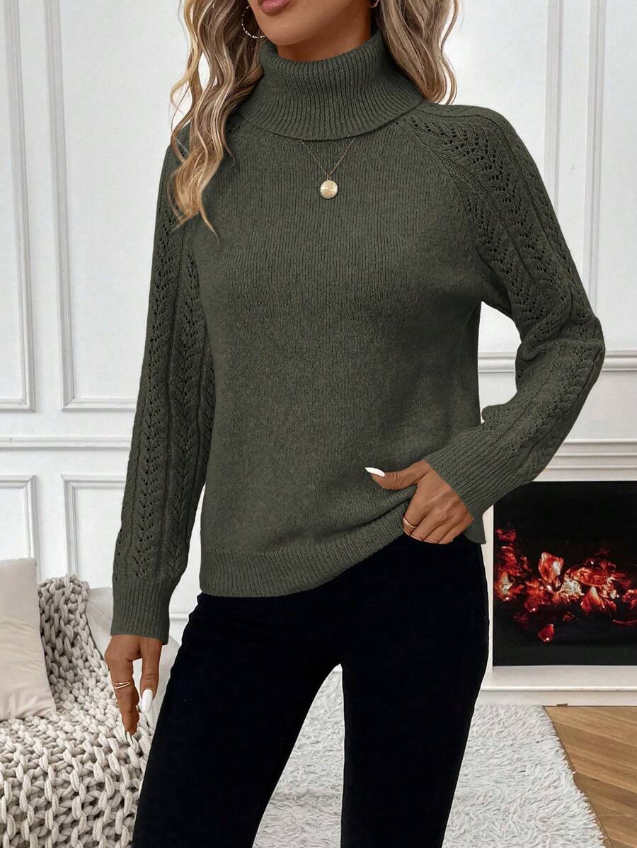 Chiquease Solid Color Casual Turtleneck Long Sleeve Pullover Sweater Knit Pullover Fall Winter Outfit