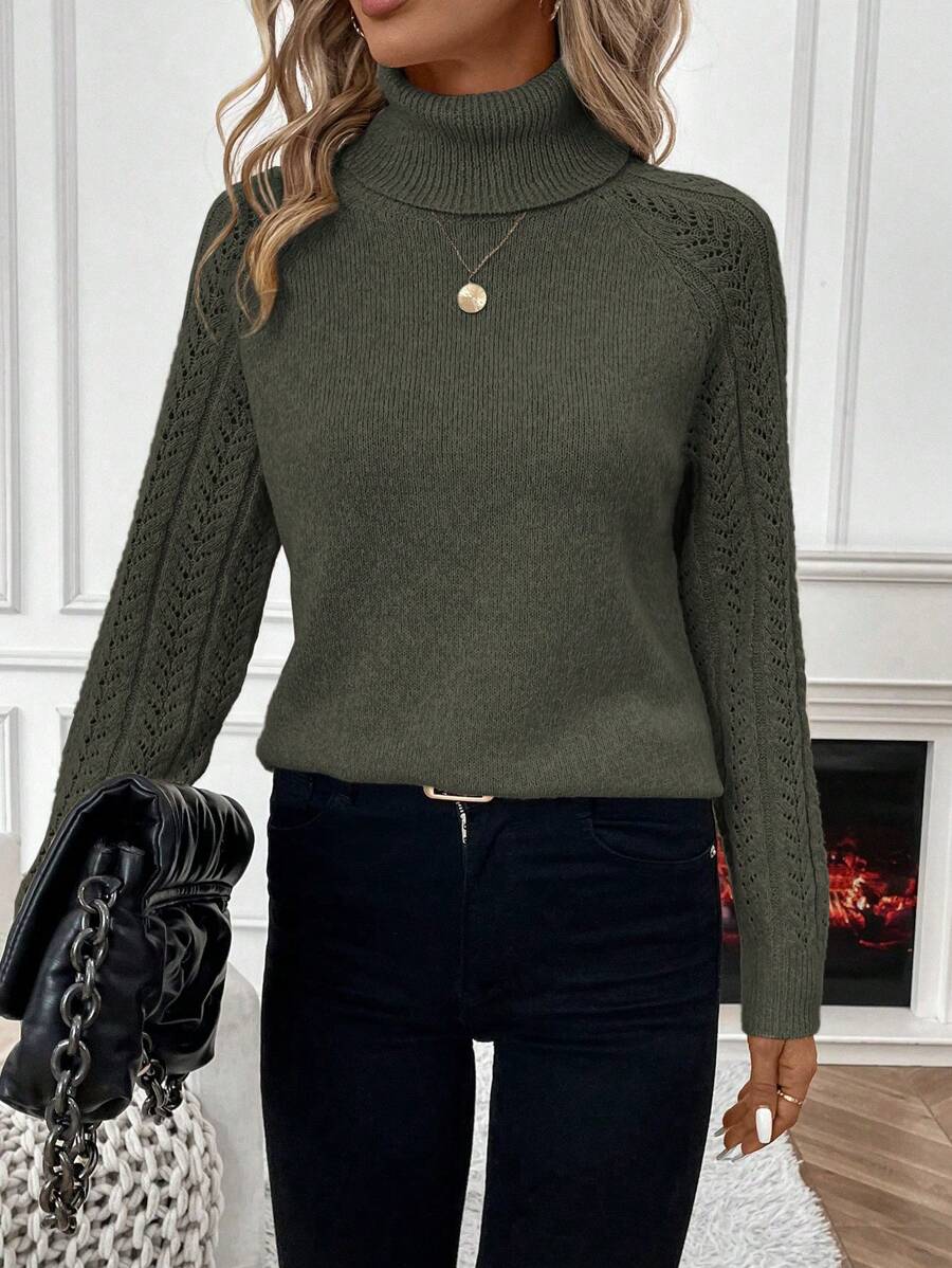Chiquease Solid Color Casual Turtleneck Long Sleeve Pullover Sweater Knit Pullover Fall Winter Outfit