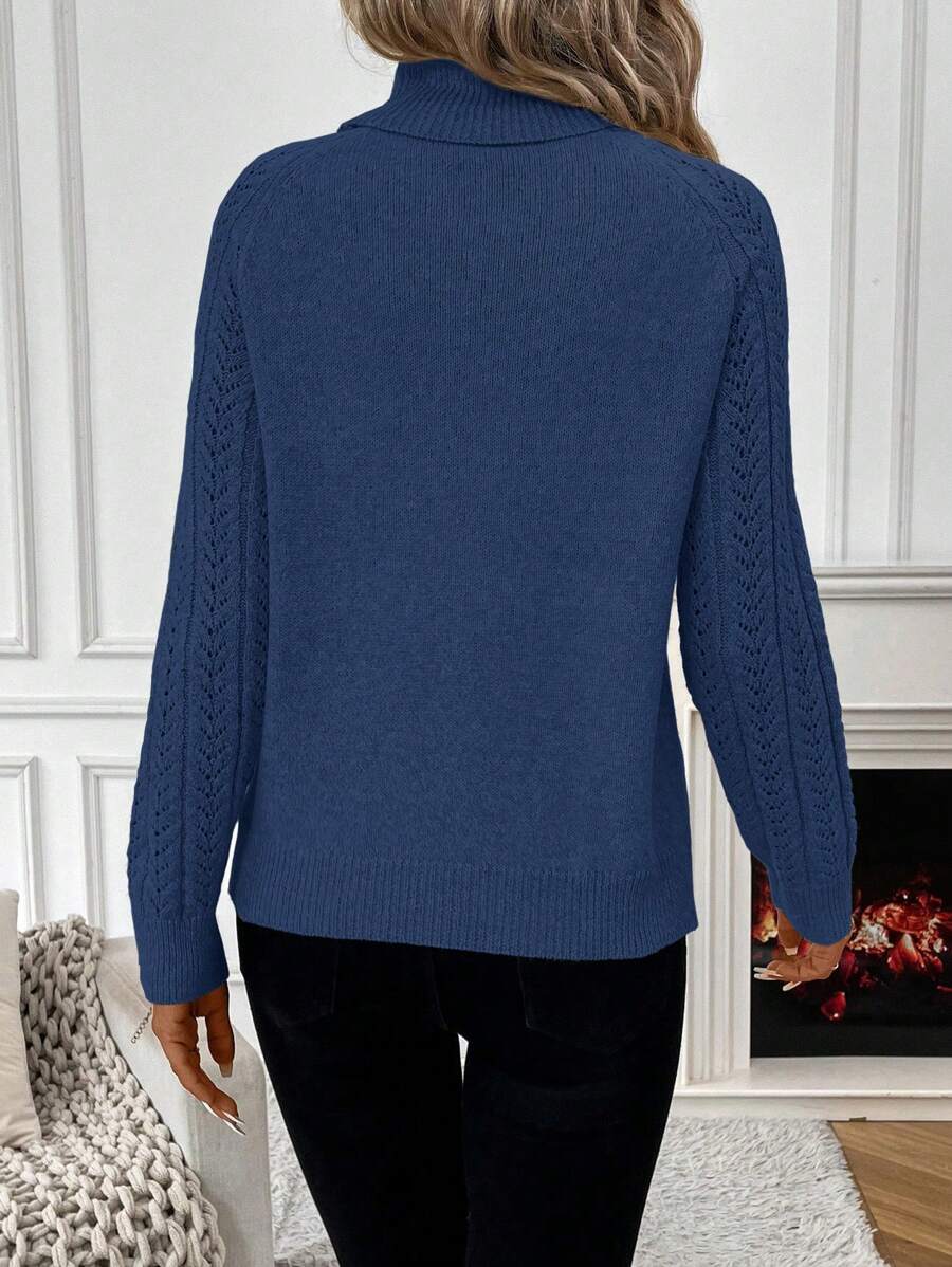 Chiquease Solid Color Casual Turtleneck Long Sleeve Pullover Sweater Knit Pullover Fall Winter Outfit