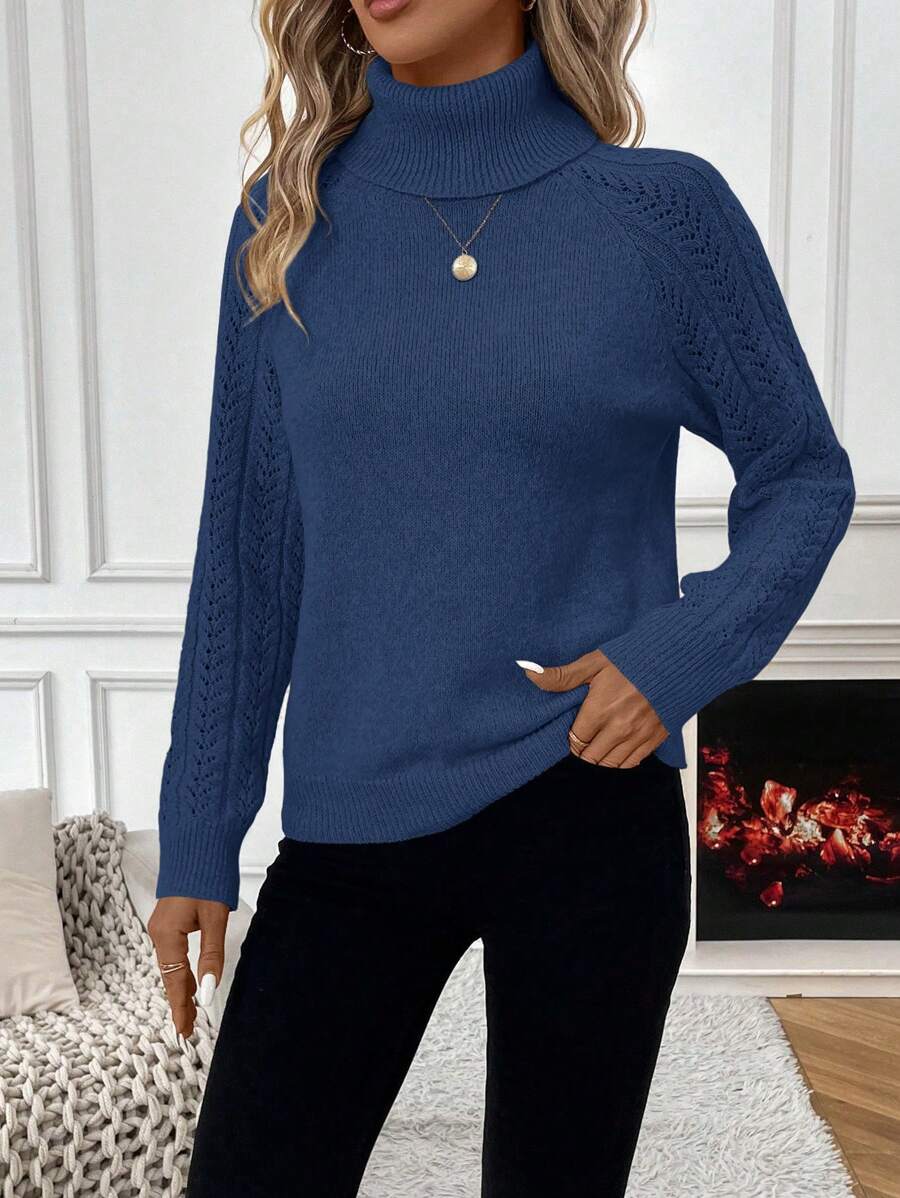 Chiquease Solid Color Casual Turtleneck Long Sleeve Pullover Sweater Knit Pullover Fall Winter Outfit