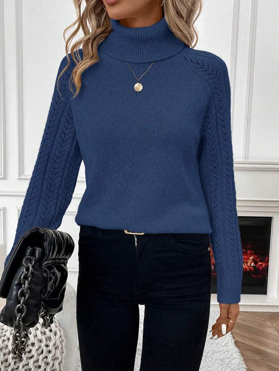 Chiquease Solid Color Casual Turtleneck Long Sleeve Pullover Sweater Knit Pullover Fall Winter Outfit