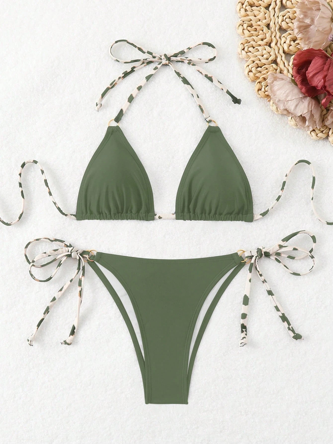 Women's Print Summer Beach Halter Backless Sexy Bikini Swimwear Set