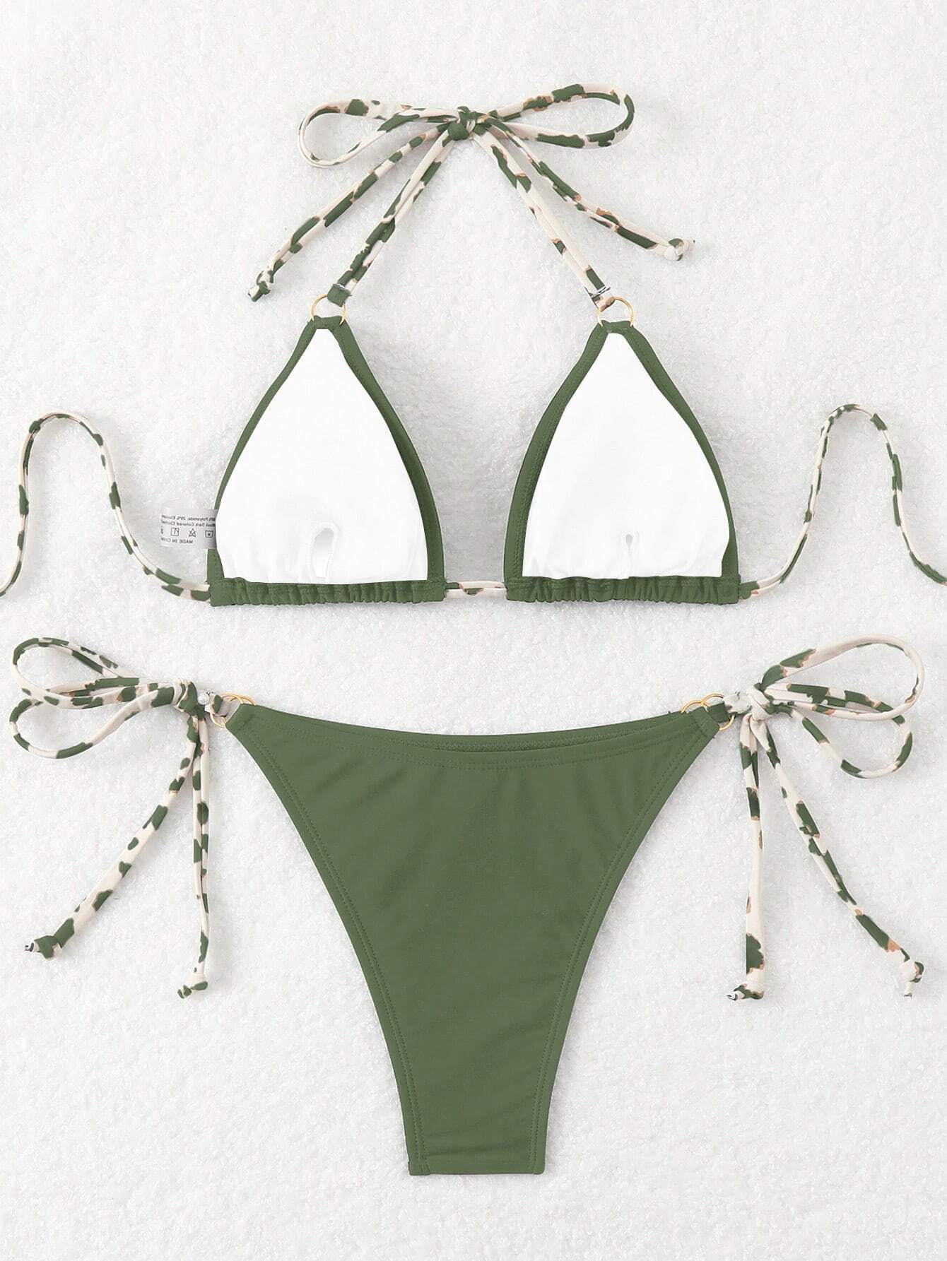 Women's Print Summer Beach Halter Backless Sexy Bikini Swimwear Set