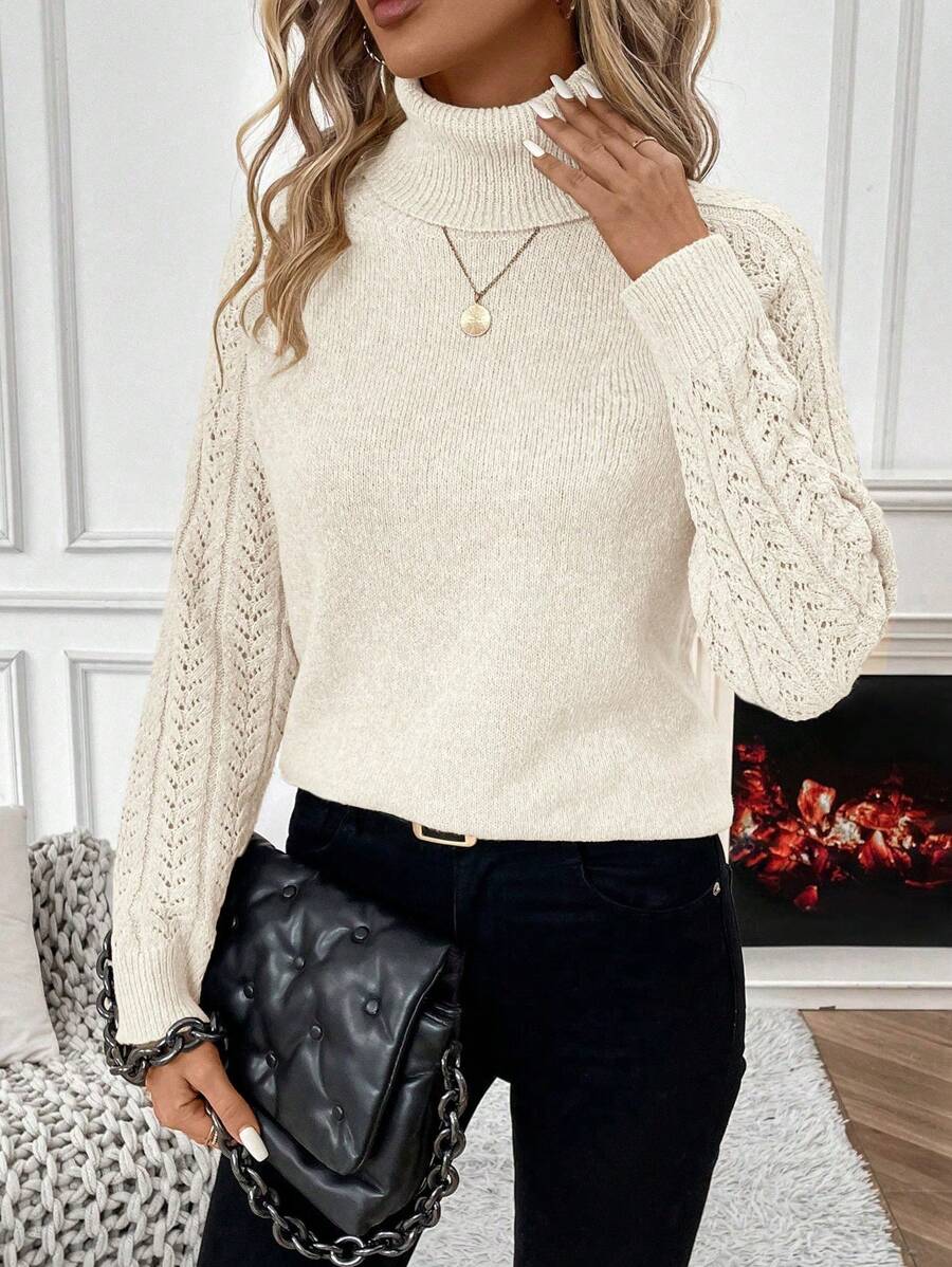 Chiquease Solid Color Casual Turtleneck Long Sleeve Pullover Sweater Knit Pullover Fall Winter Outfit