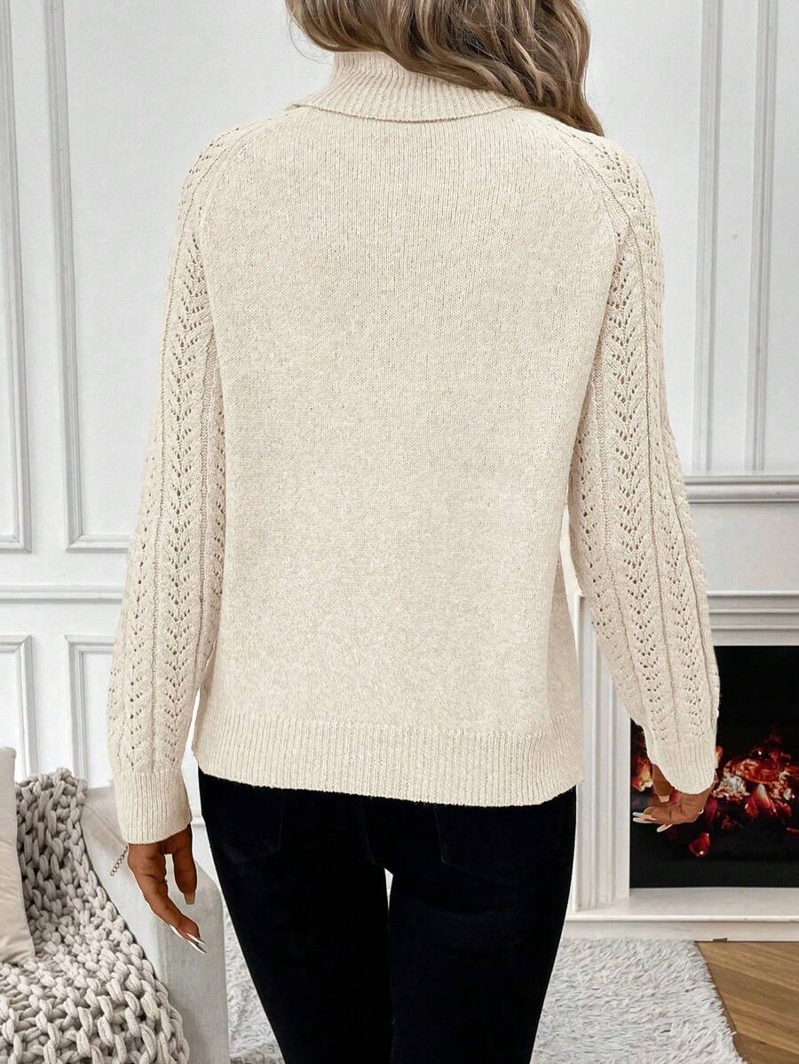 Chiquease Solid Color Casual Turtleneck Long Sleeve Pullover Sweater Knit Pullover Fall Winter Outfit