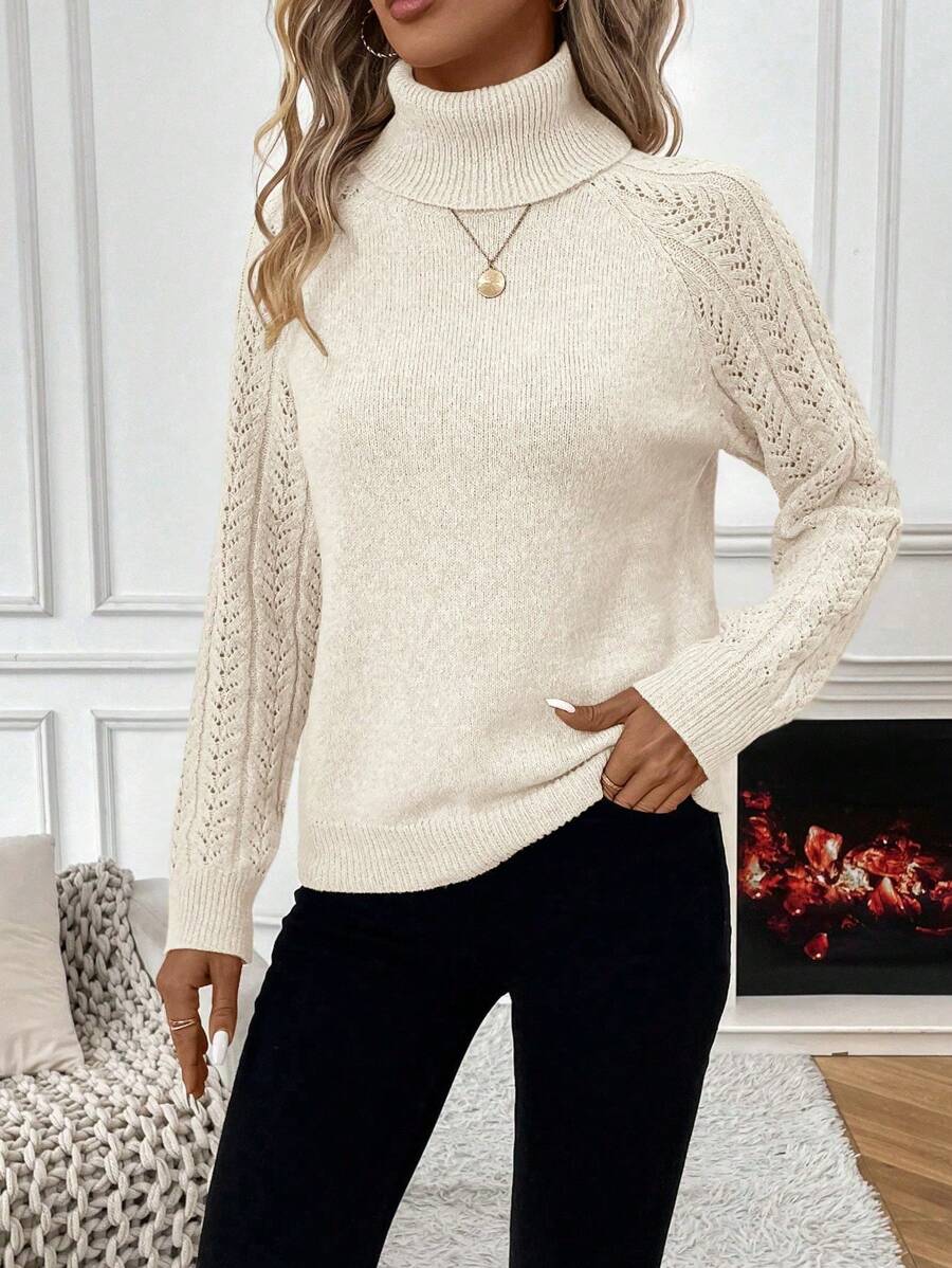 Chiquease Solid Color Casual Turtleneck Long Sleeve Pullover Sweater Knit Pullover Fall Winter Outfit