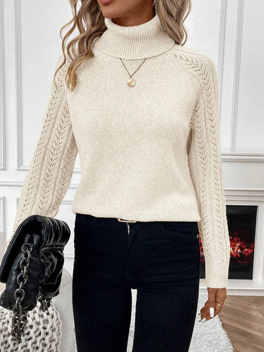 Chiquease Solid Color Casual Turtleneck Long Sleeve Pullover Sweater Knit Pullover Fall Winter Outfit