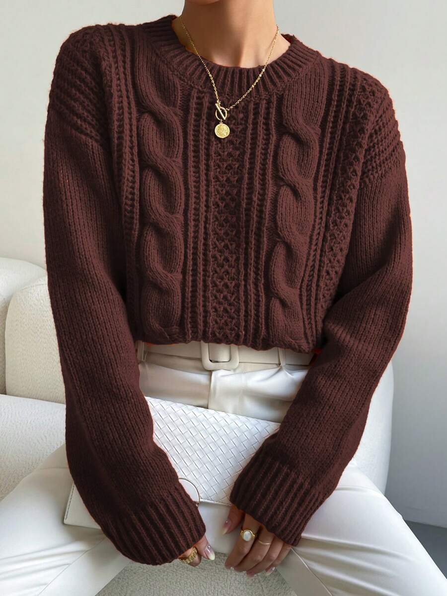 Chiquease 1pc Women Oversized Solid Color Round Neck Drop Shoulder Long Sleeve Casual Pullover Sweater, Autumn/Winter,Long Sleeve Tops Knit Pullover Fall Outfit