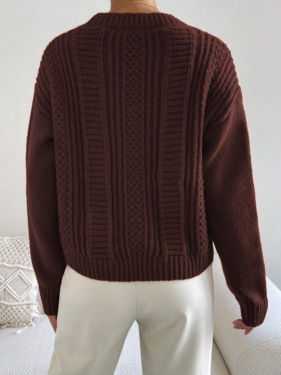 Chiquease 1pc Women Oversized Solid Color Round Neck Drop Shoulder Long Sleeve Casual Pullover Sweater, Autumn/Winter,Long Sleeve Tops Knit Pullover Fall Outfit
