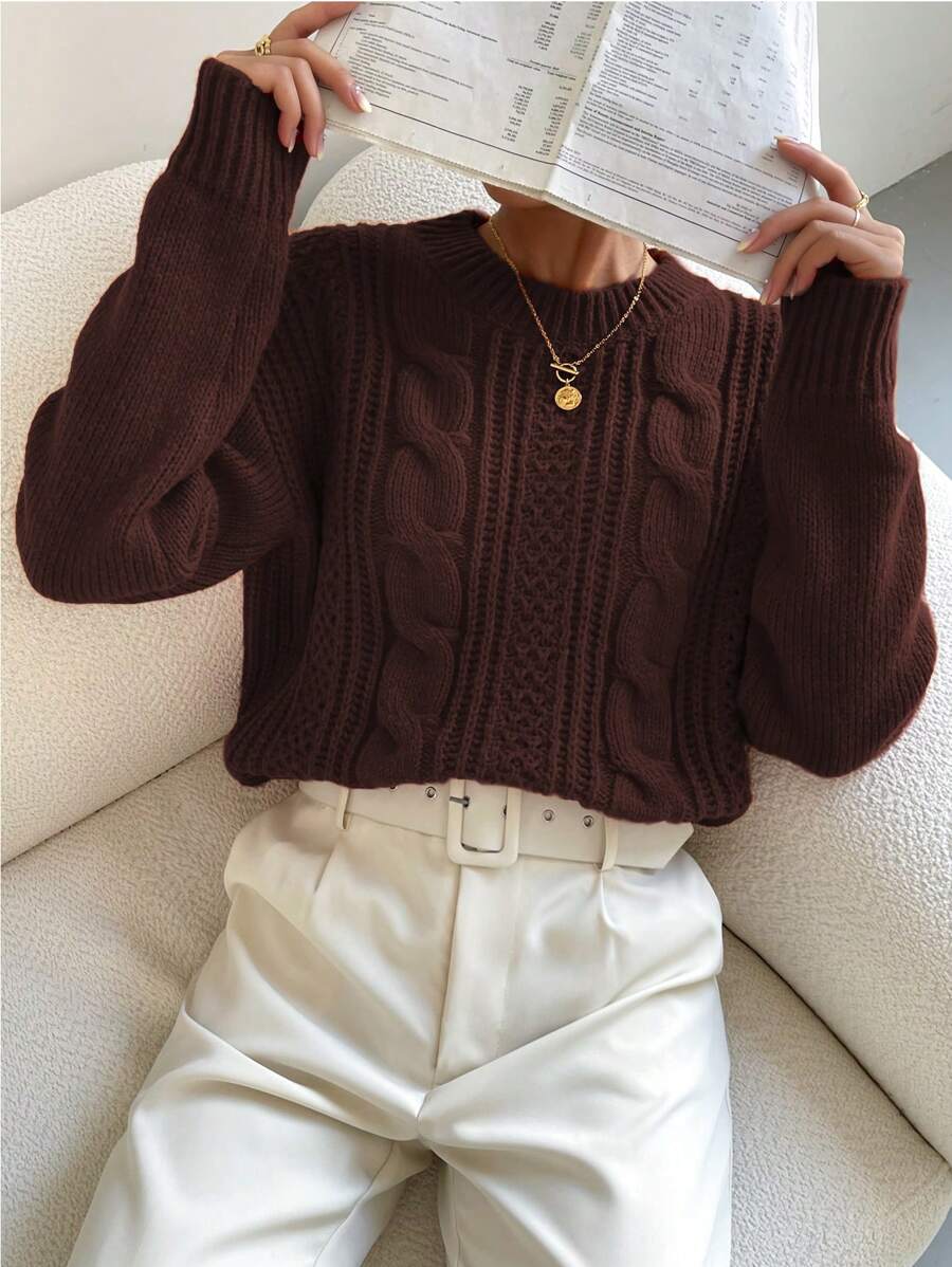 Chiquease 1pc Women Oversized Solid Color Round Neck Drop Shoulder Long Sleeve Casual Pullover Sweater, Autumn/Winter,Long Sleeve Tops Knit Pullover Fall Outfit
