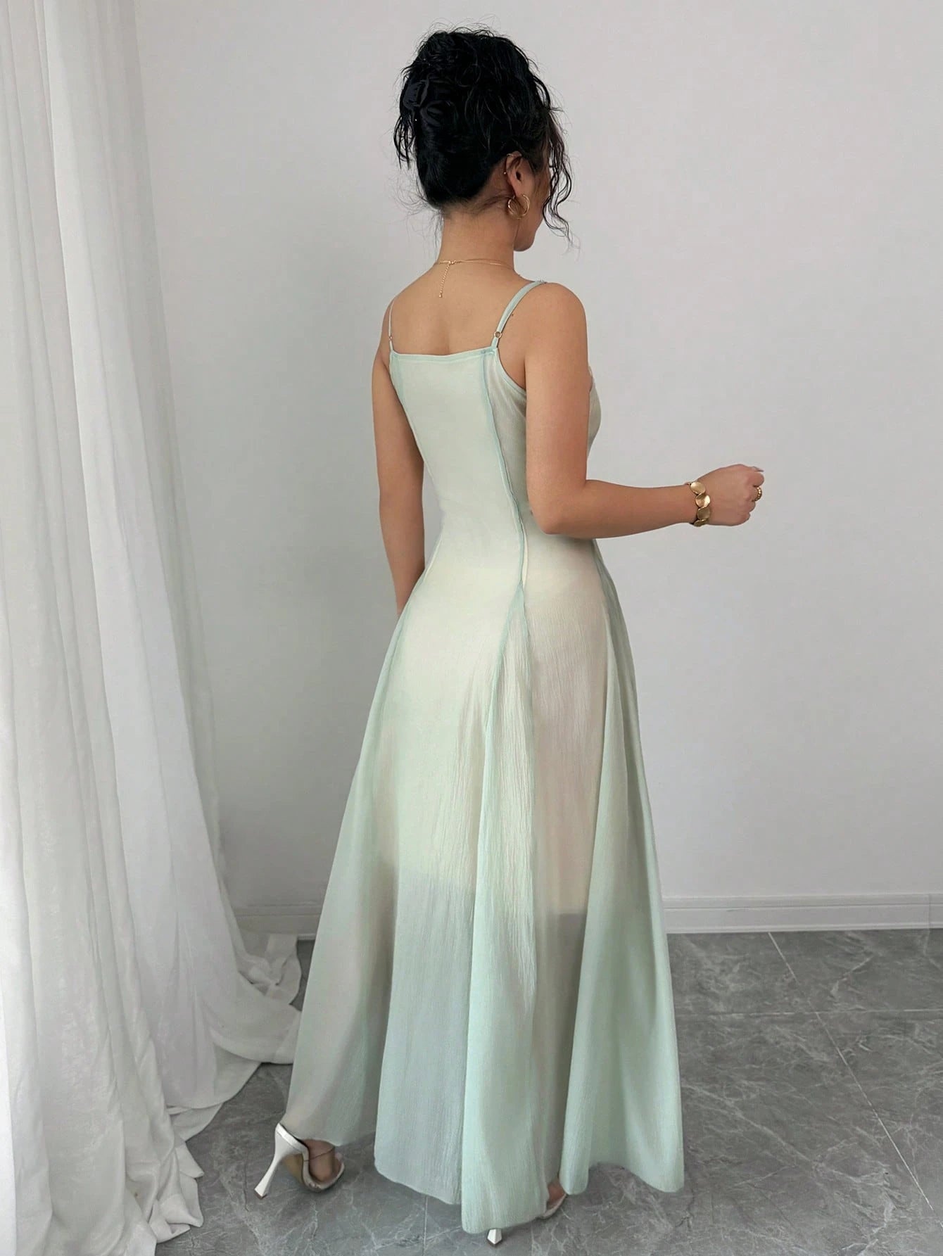 Women's Spring/Summer Sleeveless Long Dress, Green, Fashionable & Romantic