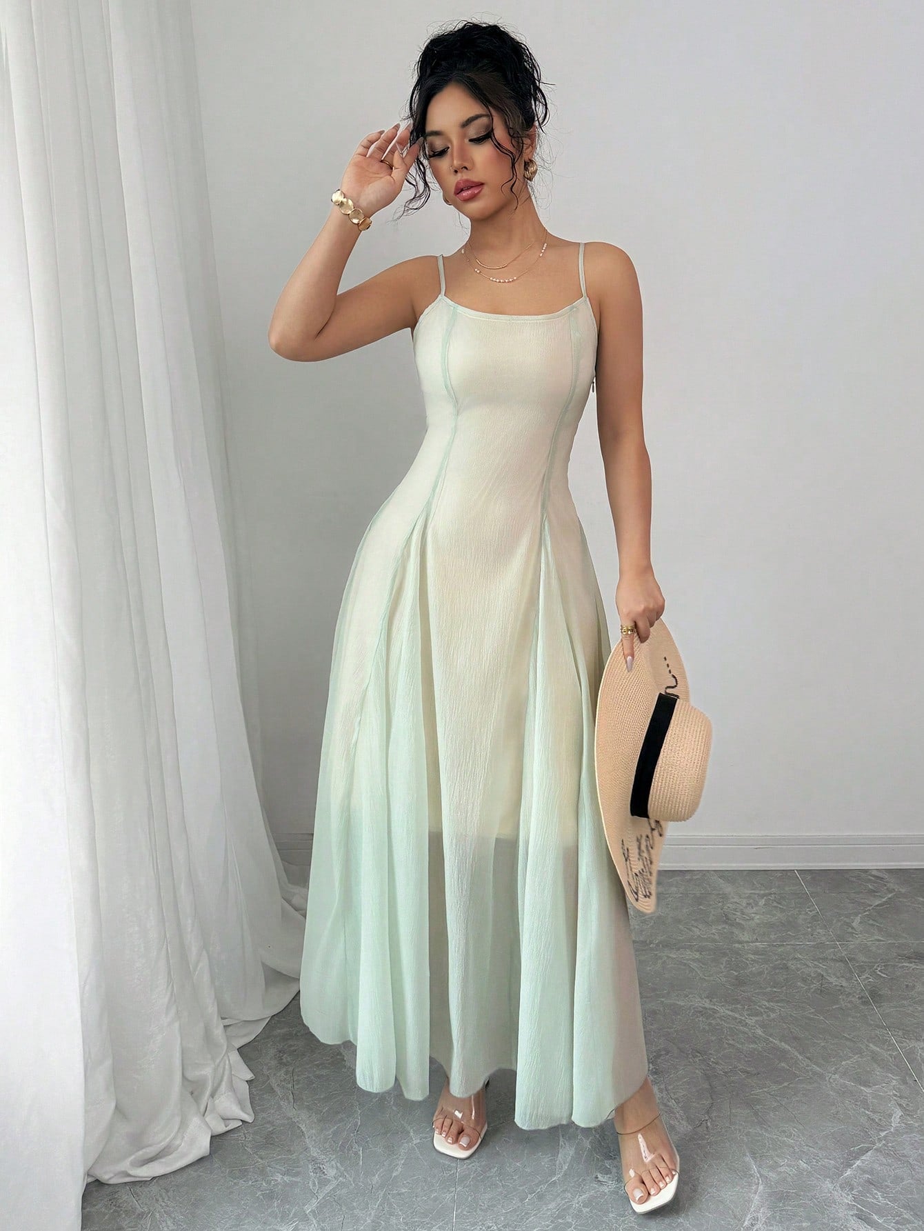 Women's Spring/Summer Sleeveless Long Dress, Green, Fashionable & Romantic