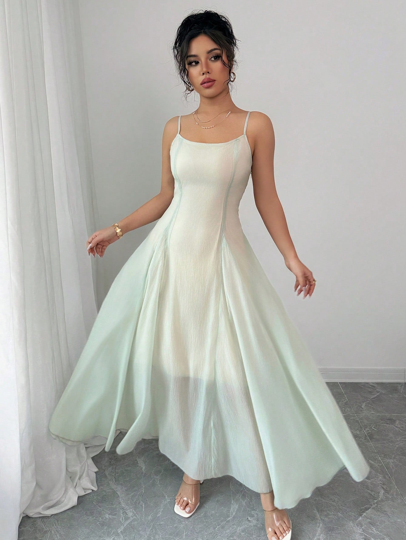 Women's Spring/Summer Sleeveless Long Dress, Green, Fashionable & Romantic