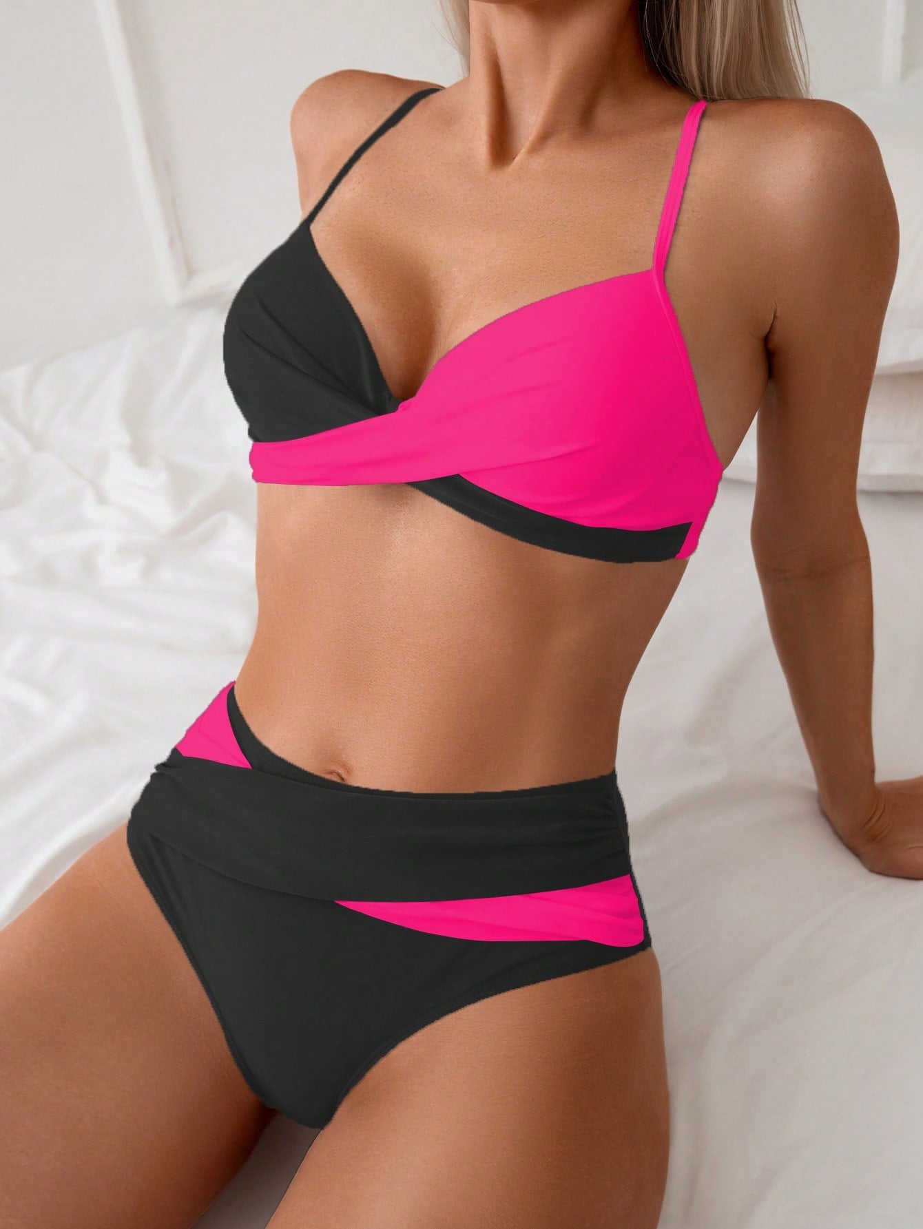 Swim Summer Beach Women's Colorblock Cross Detail Bikini Set