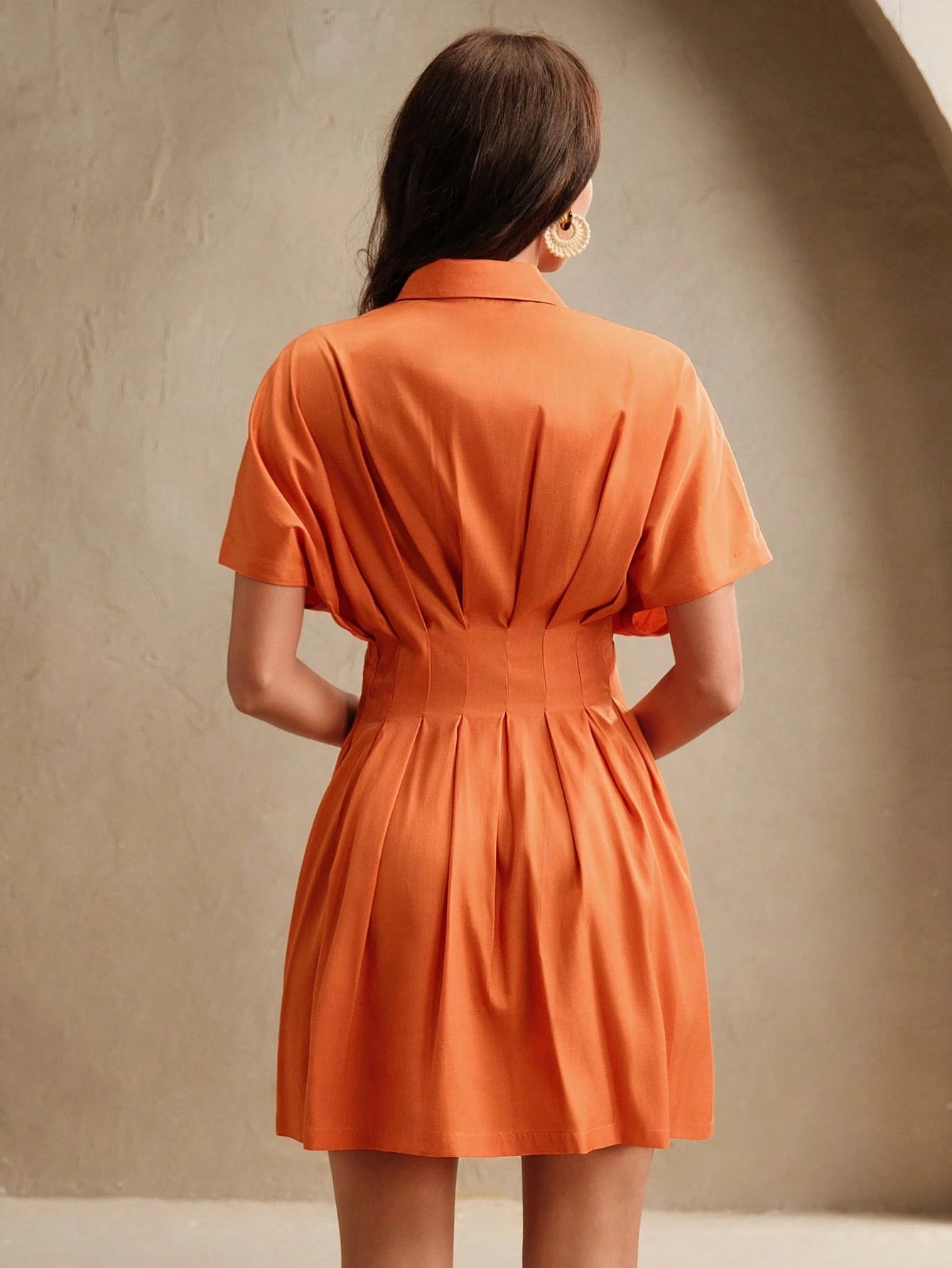 Women's , Spring/Summer Business Casual Embroidered Collar Waist Cinched Half Sleeve Shirt Dress