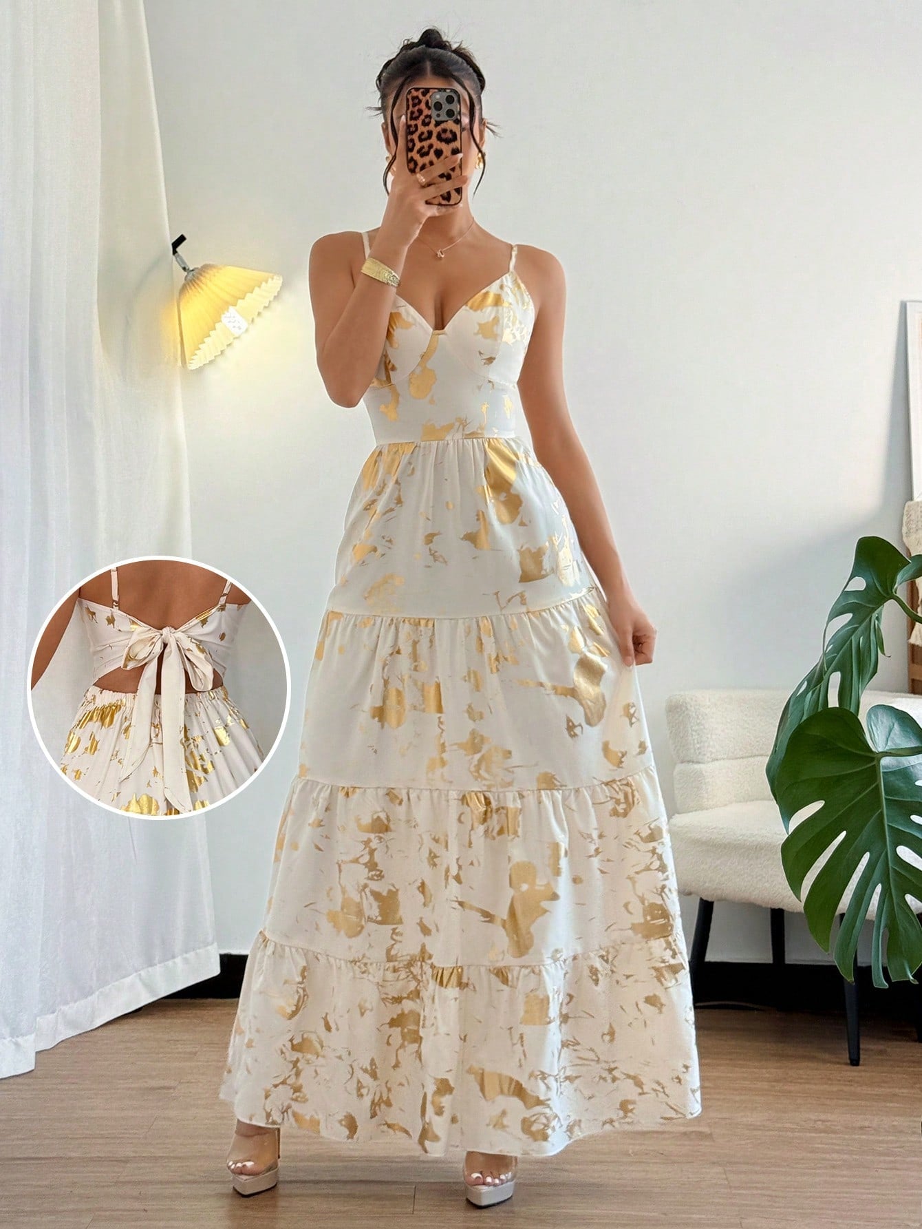 Women's Bohemian Style Belted Spaghetti Strap Patchwork Dress Maxi Vacation Beach Outfit