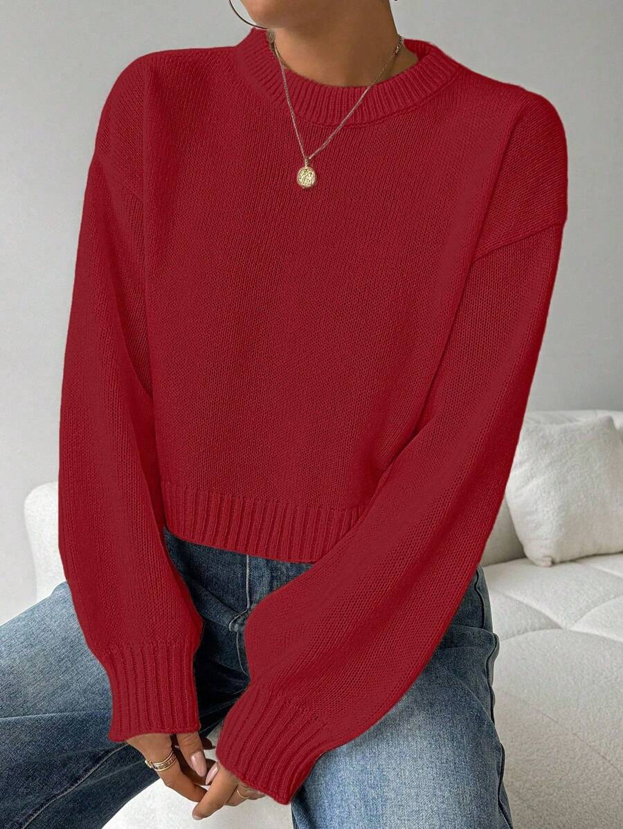Celisse Tropiluxe Women's Solid Color Simple Casual Crew Neck Long Sleeve White Sweater