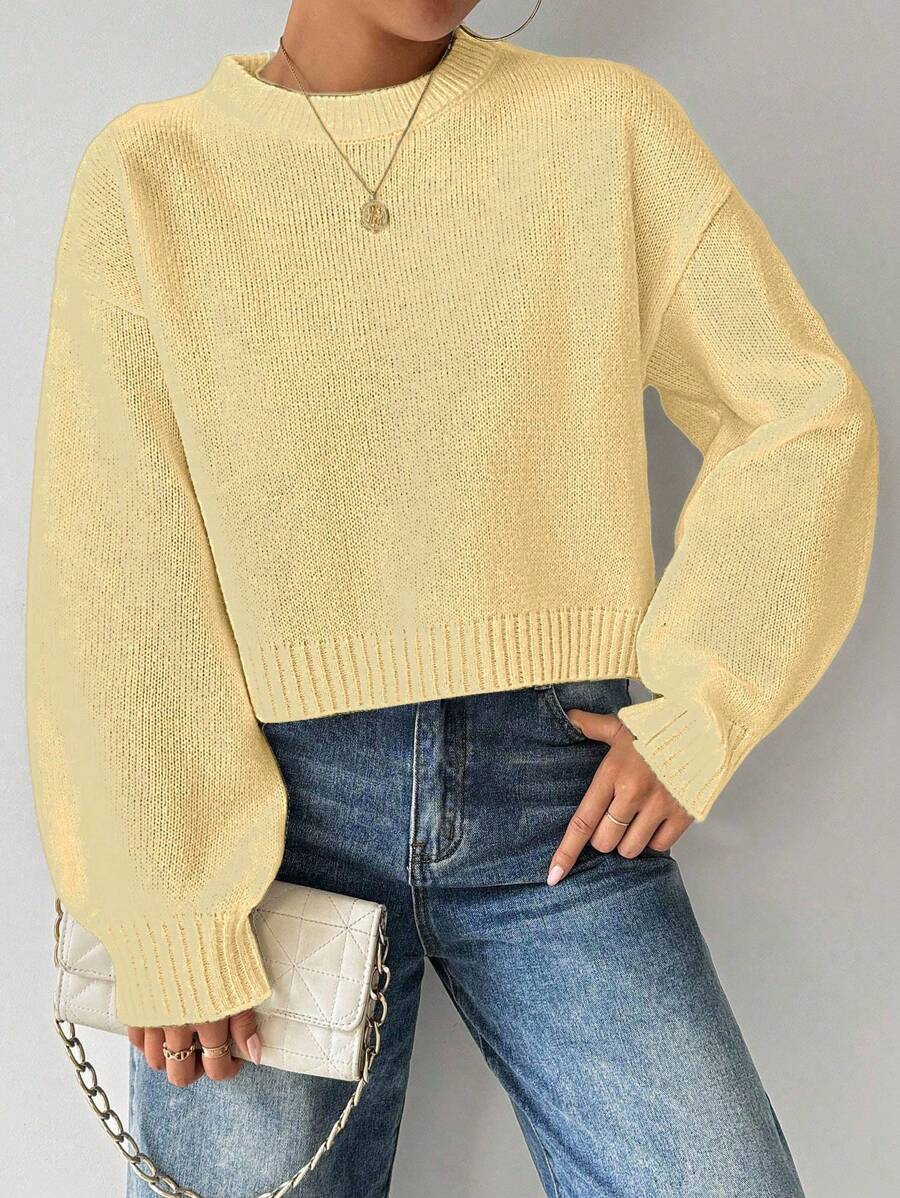 Celisse Tropiluxe Women's Solid Color Simple Casual Crew Neck Long Sleeve White Sweater