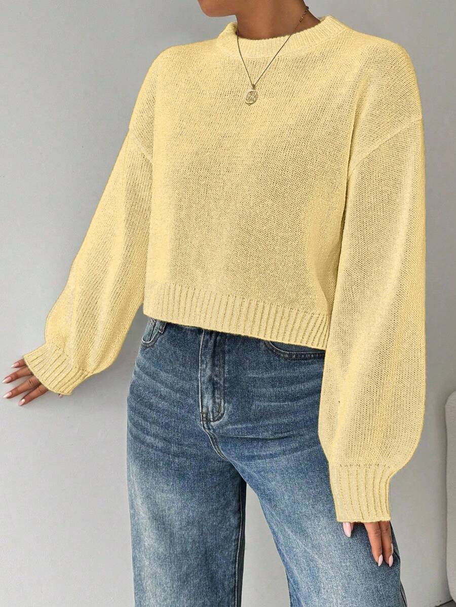 Celisse Tropiluxe Women's Solid Color Simple Casual Crew Neck Long Sleeve White Sweater