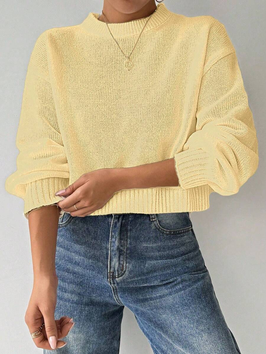 Celisse Tropiluxe Women's Solid Color Simple Casual Crew Neck Long Sleeve White Sweater
