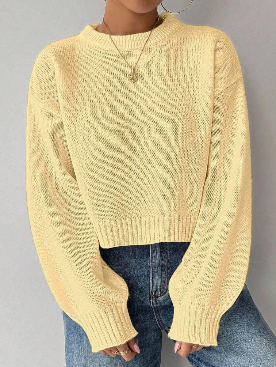 Celisse Tropiluxe Women's Solid Color Simple Casual Crew Neck Long Sleeve White Sweater