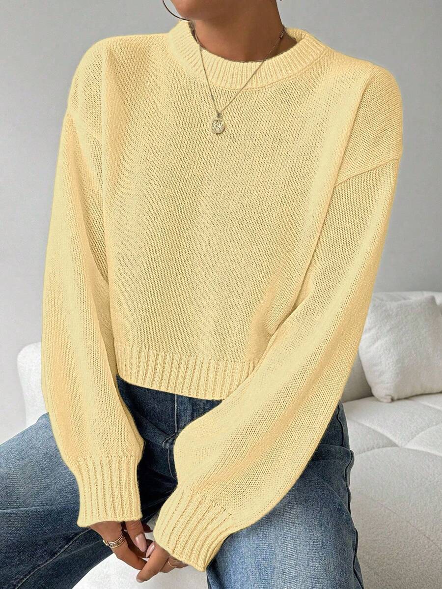 Celisse Tropiluxe Women's Solid Color Simple Casual Crew Neck Long Sleeve White Sweater