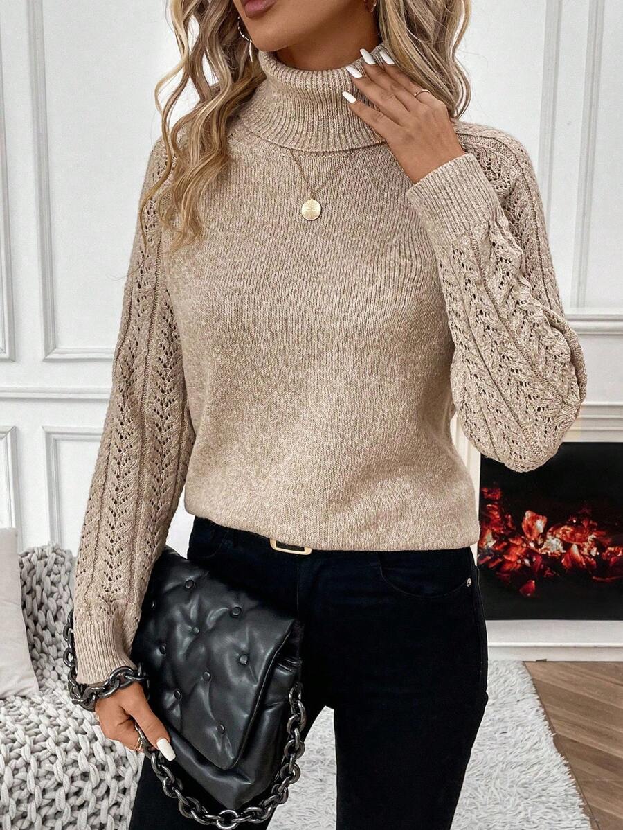 Chiquease Solid Color Casual Turtleneck Long Sleeve Pullover Sweater Knit Pullover Fall Winter Outfit