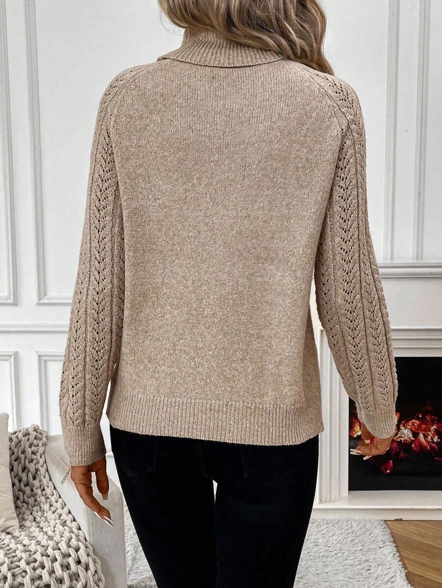 Chiquease Solid Color Casual Turtleneck Long Sleeve Pullover Sweater Knit Pullover Fall Winter Outfit