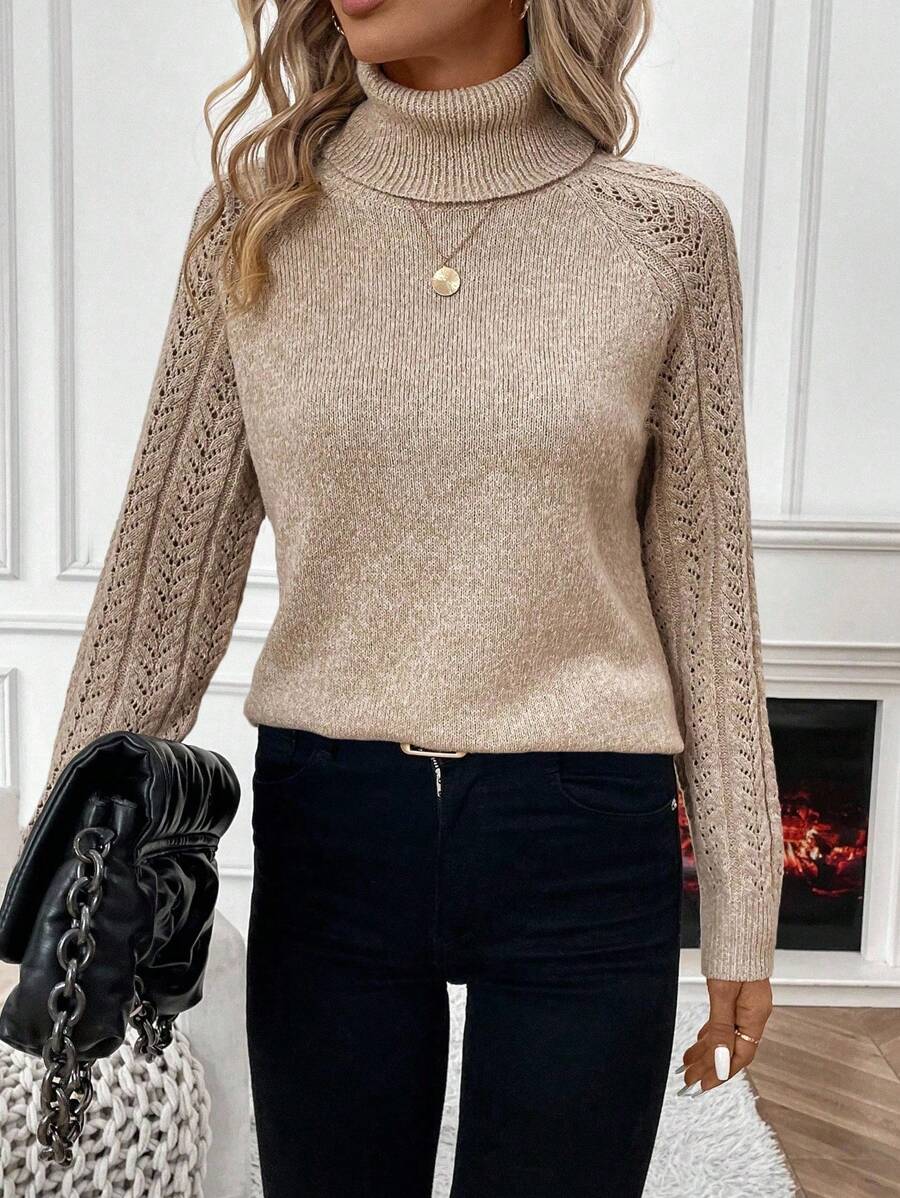 Chiquease Solid Color Casual Turtleneck Long Sleeve Pullover Sweater Knit Pullover Fall Winter Outfit
