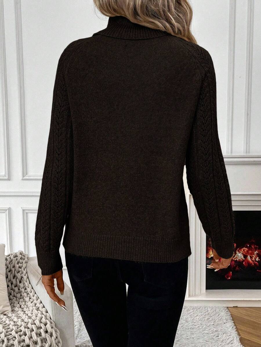 Chiquease Solid Color Casual Turtleneck Long Sleeve Pullover Sweater Knit Pullover Fall Winter Outfit
