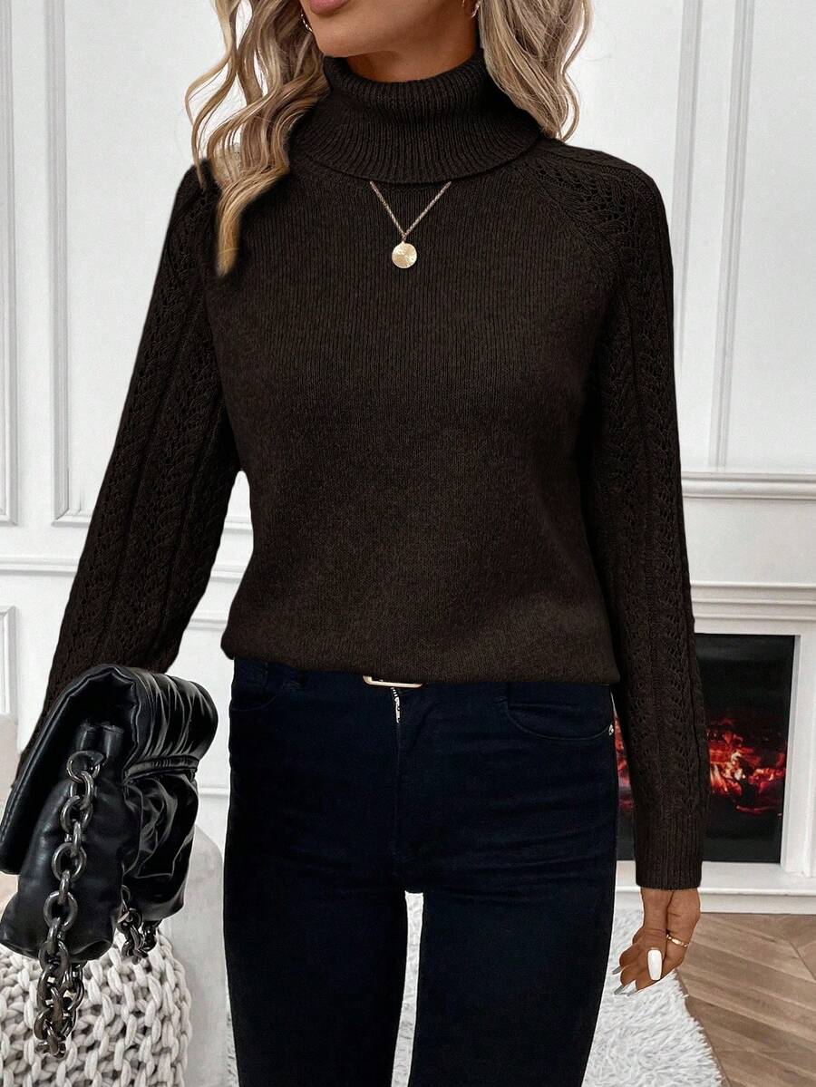Chiquease Solid Color Casual Turtleneck Long Sleeve Pullover Sweater Knit Pullover Fall Winter Outfit