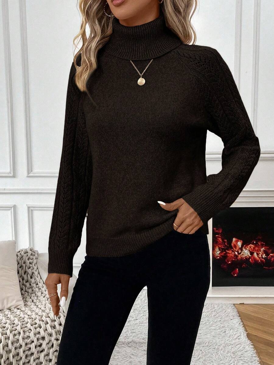 Chiquease Solid Color Casual Turtleneck Long Sleeve Pullover Sweater Knit Pullover Fall Winter Outfit