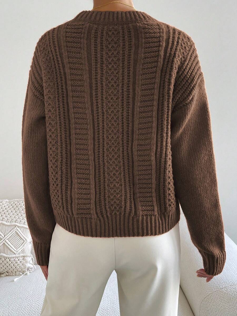 Chiquease 1pc Women Oversized Solid Color Round Neck Drop Shoulder Long Sleeve Casual Pullover Sweater, Autumn/Winter,Long Sleeve Tops Knit Pullover Fall Outfit