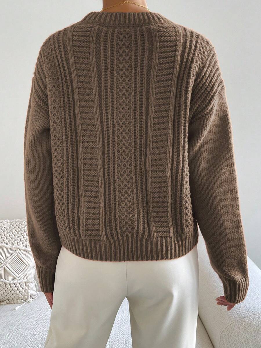 Chiquease 1pc Women Oversized Solid Color Round Neck Drop Shoulder Long Sleeve Casual Pullover Sweater, Autumn/Winter,Long Sleeve Tops Knit Pullover Fall Outfit