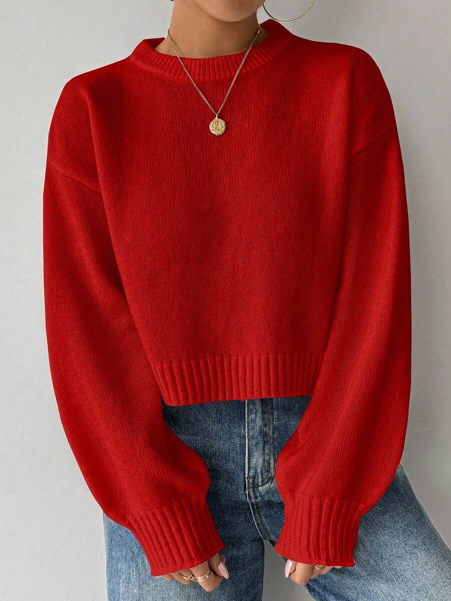 Celisse Tropiluxe Women's Solid Color Simple Casual Crew Neck Long Sleeve White Sweater
