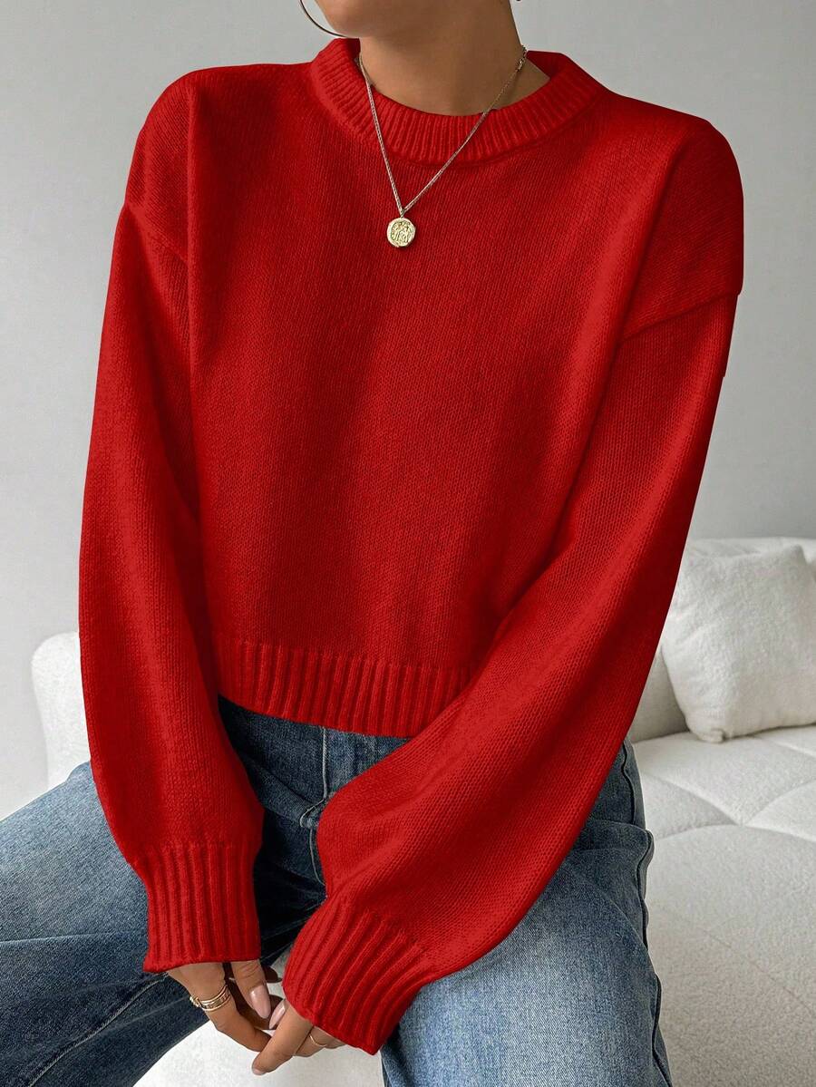 Celisse Tropiluxe Women's Solid Color Simple Casual Crew Neck Long Sleeve White Sweater