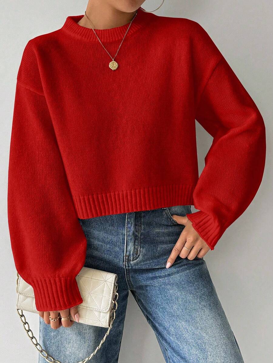 Celisse Tropiluxe Women's Solid Color Simple Casual Crew Neck Long Sleeve White Sweater