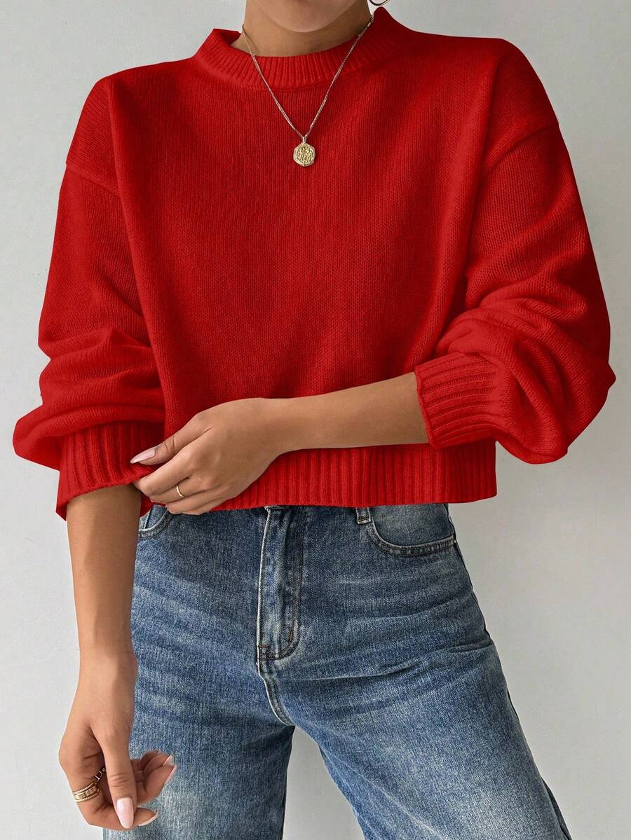 Celisse Tropiluxe Women's Solid Color Simple Casual Crew Neck Long Sleeve White Sweater