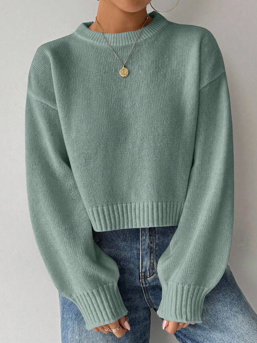 Celisse Tropiluxe Women's Solid Color Simple Casual Crew Neck Long Sleeve White Sweater