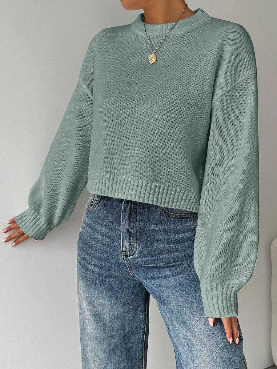 Celisse Tropiluxe Women's Solid Color Simple Casual Crew Neck Long Sleeve White Sweater