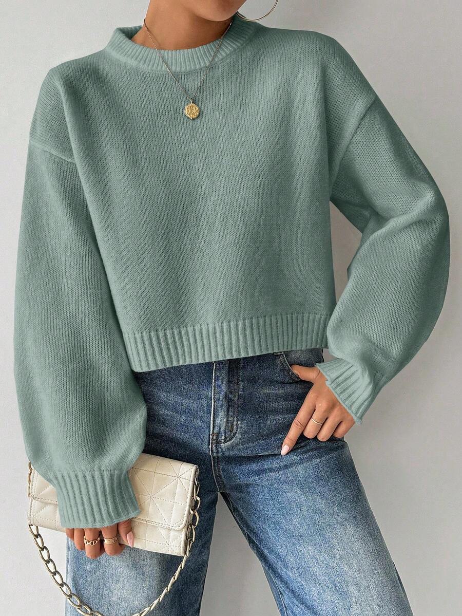 Celisse Tropiluxe Women's Solid Color Simple Casual Crew Neck Long Sleeve White Sweater