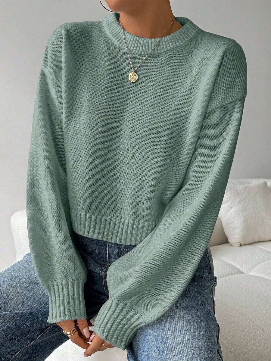 Celisse Tropiluxe Women's Solid Color Simple Casual Crew Neck Long Sleeve White Sweater