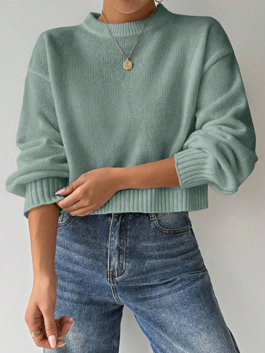 Celisse Tropiluxe Women's Solid Color Simple Casual Crew Neck Long Sleeve White Sweater